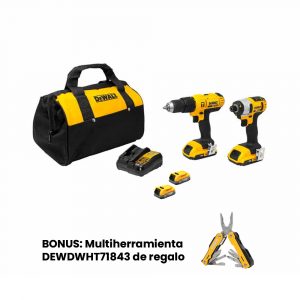 Combo Rotomartillo + Llave Impacto + 2 Baterías + Cargador 20V Dewalt