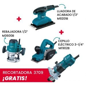 HC153775 - Combo Makita Carpintero Rebajadora + Lijadora + Cepillo Eléctrico + GRATIS Recortadora - MAKITA