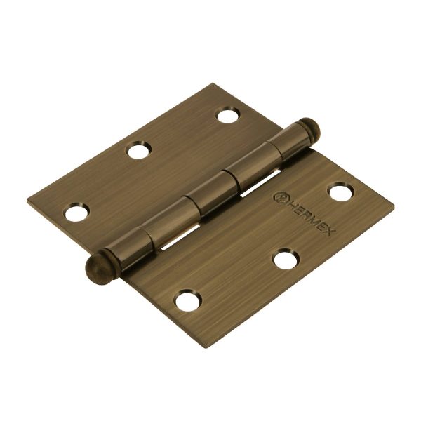 Bisagra Cuadrada 3-1/2' Acero Latonado Antiguo Redonda Hermex 43247