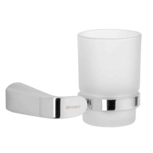 Portavaso Cepillero Cromo Con Vaso De Vidrio Foset 45205