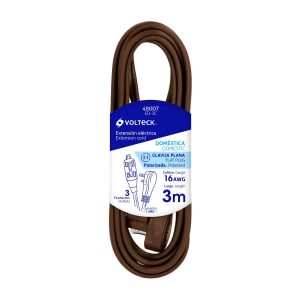 Extensión Eléctrica Doméstica 3 M Café Con Clavija Plana Volteck 48007