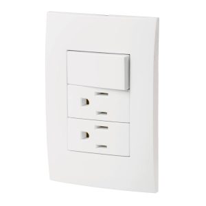 Placa Armada 2 Contactos E Interruptor Línea Oslo Blanco Volteck 46489