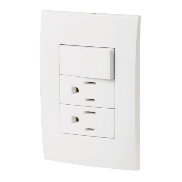Placa Armada 2 Contactos E Interruptor Línea Oslo Blanco Volteck 46489