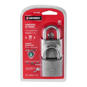 HC63598 - Blíster Con 2 Candados De Hierro De 38Mm Con Gancho Corto Hermex 43321
