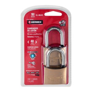 Blíster Con 2 Candados De Latón De 40Mm Con Gancho Largo Hermex 43444