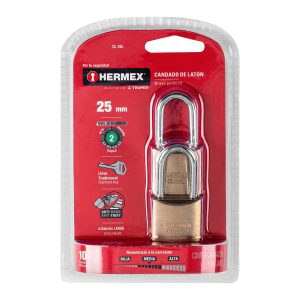 Blíster Con 2 Candados De Latón De 25Mm Con Gancho Largo Hermex 43435