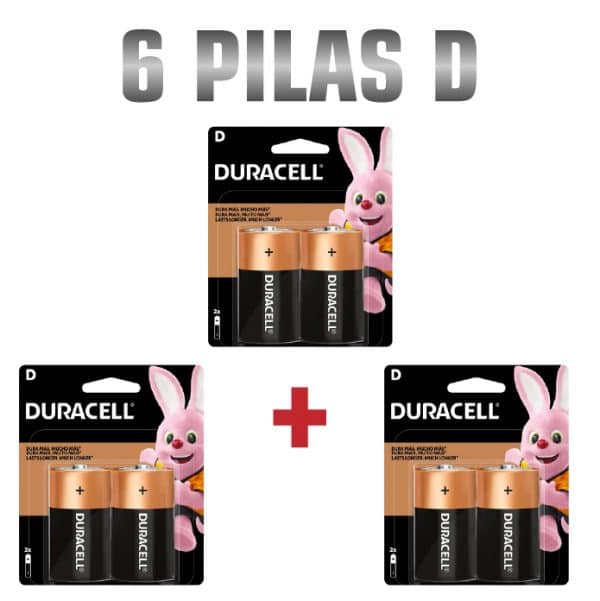 Combo Pila Alcalina 3 Blister Tipo D Duracell 6 Piezas