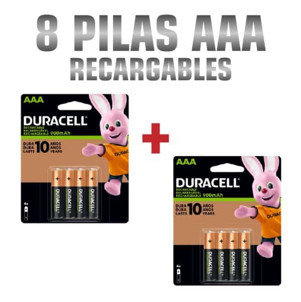 Combo Pila Recargable 2 Blister AAA Duracell 8 Piezas