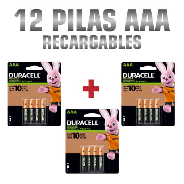 Combo Pila Recargable 3 Blister AAA Duracell 12 Piezas