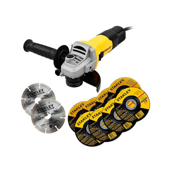 Miniesmeriladora Angular 4-1/2" 710W Con 10 Discos Stanley SG7115V10-B3