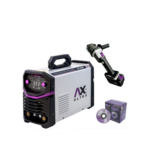 Combo Soldadora 300A Multi Fase, Con Esmeriladora A Bateria Y 50 Discos Abrasivos De 4 1/2 AXTECH 307MF-C1
