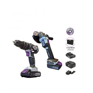 Kit De Esmeriladora Y Taladro En Maleta Plastica Y 10 Discos 4 1/2" AXTECH KITER20V