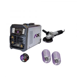 Soldadora Inversor Microalambre Y Tig Lift 120A, Bi Voltaje Con Esmeriladora, 10 Discos Y Rollo De 1 Kg AXTECH EM120LED-C1