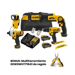 Taladro DCD710 + Atornillador de Impacto DCF815 + Sierra Sable DCS310 + Lámpara LED DCL510 DCK413S2 DEWALT