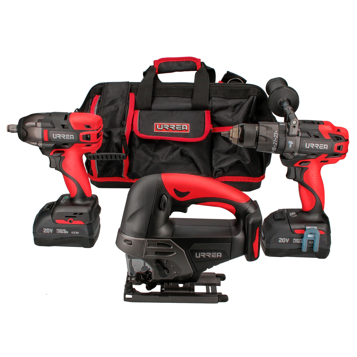 Juego De Rotomartillo Pistola De Impacto Y Sierra A Batería Litio-Ion 20 V 4 Piezas Urrea JPI03