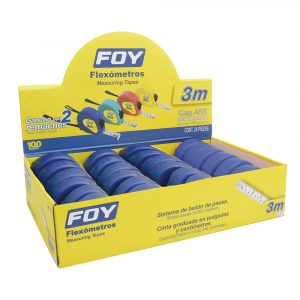 Flexómetros con carcasa de plástico azul en display 3 m x 1/2", 24 piezas Foy 142129